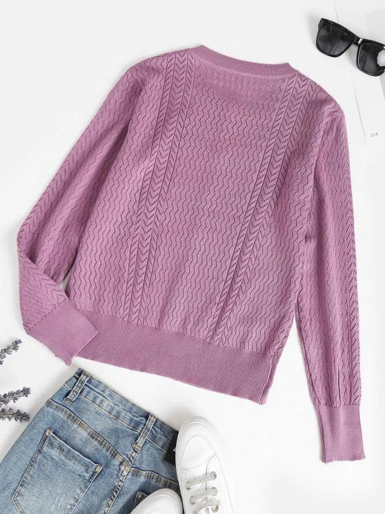 Crew Neck Button Up Pointelle Knit Cardigan - INS | Online Fashion Free Shipping Clothing, Dresses, Tops, Shoes