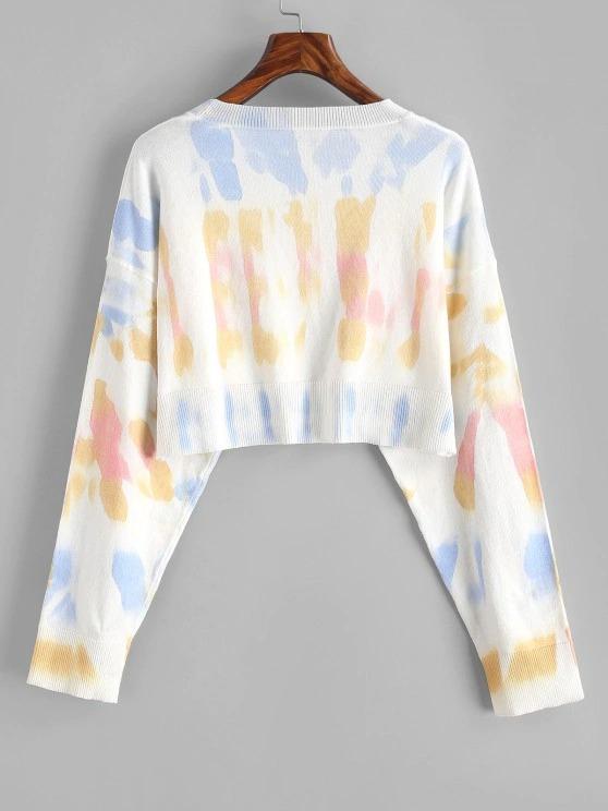 Crew Neck Cropped Tie Dye Sweater - INS | Online Fashion Free Shipping Clothing, Dresses, Tops, Shoes