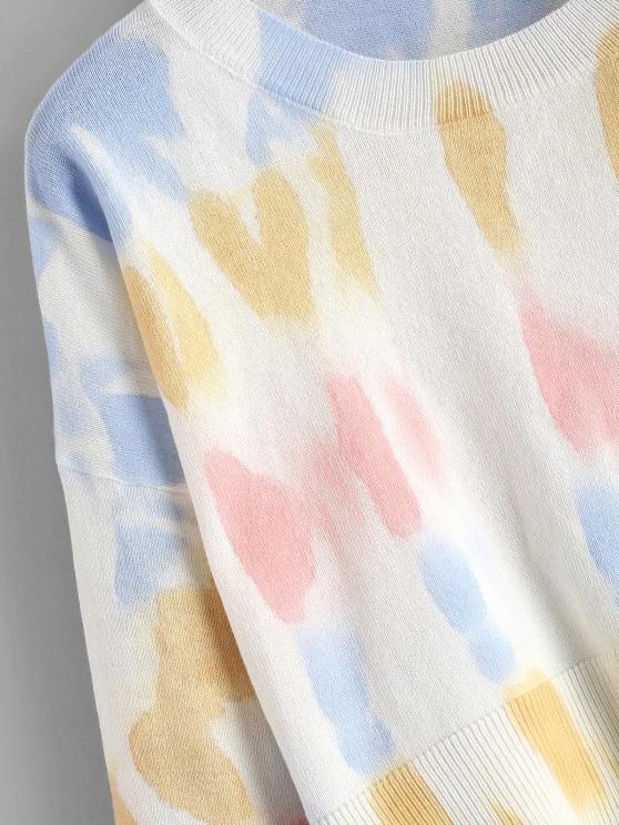 Crew Neck Cropped Tie Dye Sweater - INS | Online Fashion Free Shipping Clothing, Dresses, Tops, Shoes