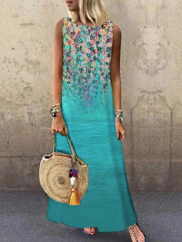 Crew Neck Floral Print Casual Long Dress - Maxi Dresses - INS | Online Fashion Free Shipping Clothing, Dresses, Tops, Shoes - 20-30 - 21/07/2021 - color-black