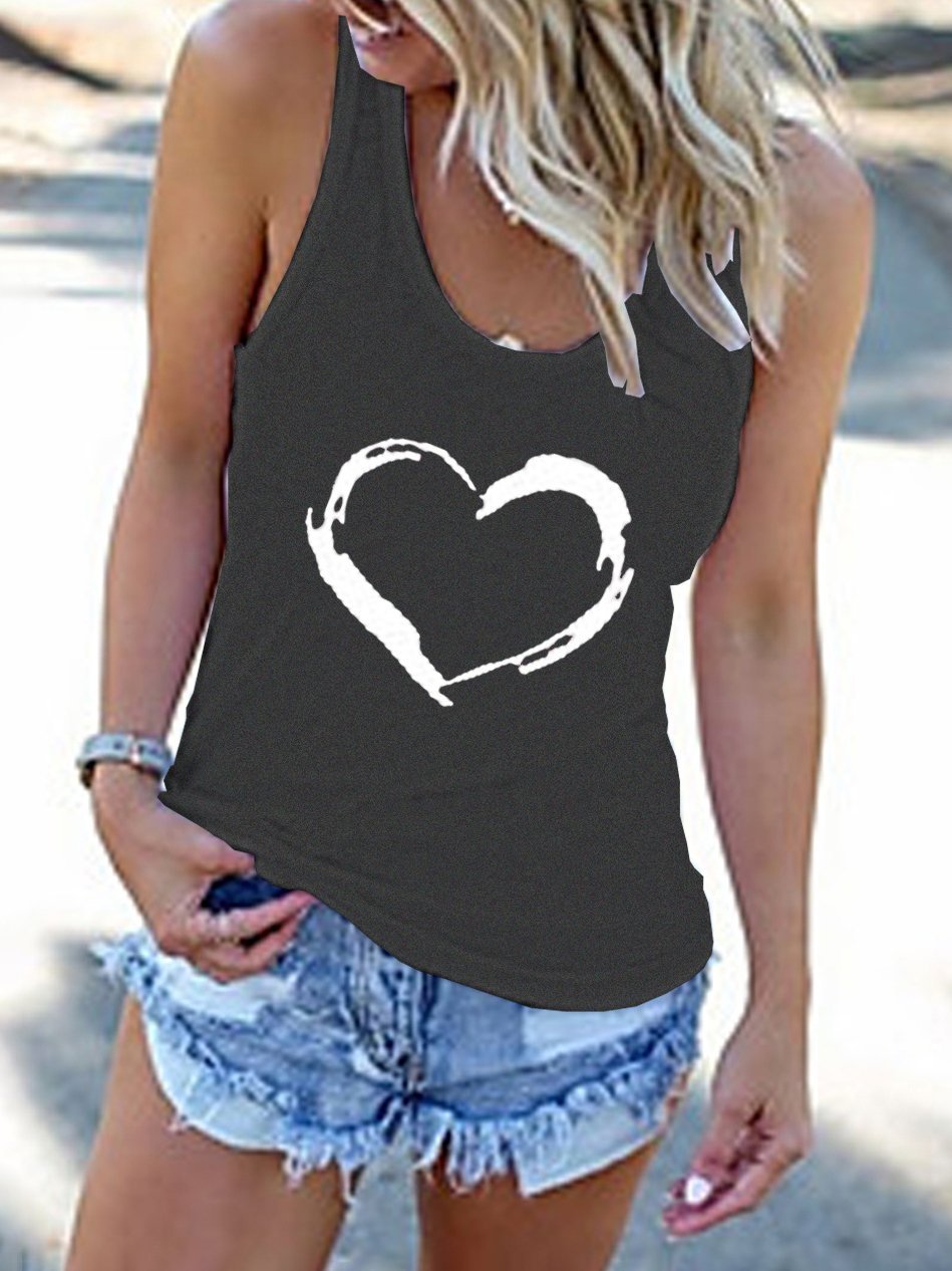 Crew Neck Heart Print Vest - Tank Tops - INS | Online Fashion Free Shipping Clothing, Dresses, Tops, Shoes - 03/07/2021 - 10-20 - color-black
