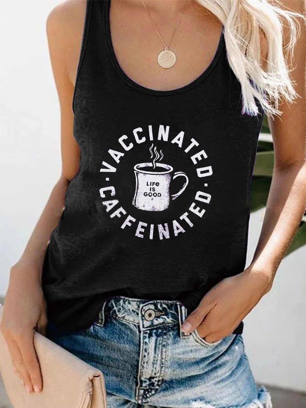 Crew Neck Letter Print Vest - Tank Tops - INS | Online Fashion Free Shipping Clothing, Dresses, Tops, Shoes - 10-20 - 18/06/2021 - color-black