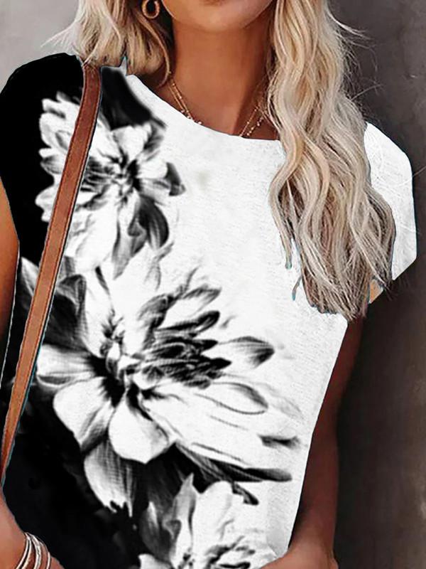 Crew Neck Printed Short Sleeve Casual T-shirt - T-Shirts - INS | Online Fashion Free Shipping Clothing, Dresses, Tops, Shoes - 04/06/2021 - Category_T-Shirts - Color_Black
