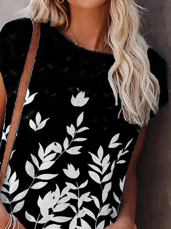 Crew Neck Printed Short Sleeve Casual T-shirt - T-Shirts - INS | Online Fashion Free Shipping Clothing, Dresses, Tops, Shoes - 04/06/2021 - Category_T-Shirts - Color_Black