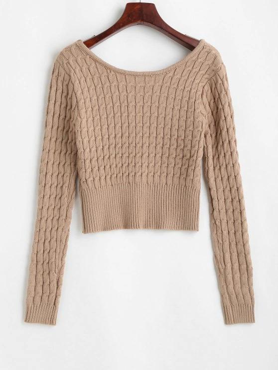 Crew Neck Ribbed Trim Cable Knit Sweater - INS | Online Fashion Free Shipping Clothing, Dresses, Tops, Shoes