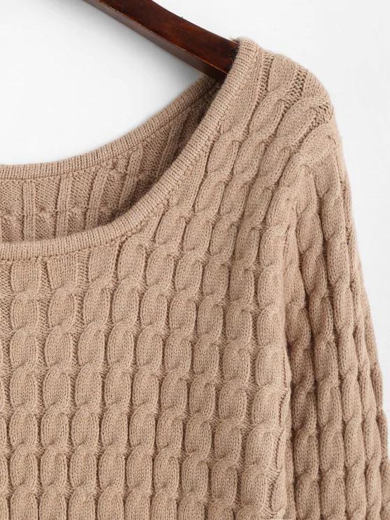 Crew Neck Ribbed Trim Cable Knit Sweater - INS | Online Fashion Free Shipping Clothing, Dresses, Tops, Shoes