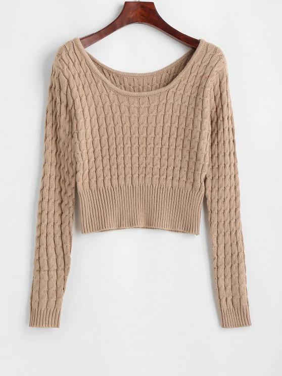 Crew Neck Ribbed Trim Cable Knit Sweater - INS | Online Fashion Free Shipping Clothing, Dresses, Tops, Shoes