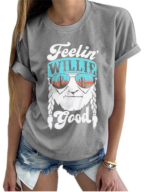 Crew Neck Short-sleeved T-Shirt With Old Letters Print - T-Shirts - INS | Online Fashion Free Shipping Clothing, Dresses, Tops, Shoes - 14/05/2021 - 140521 - Category_T-shirts