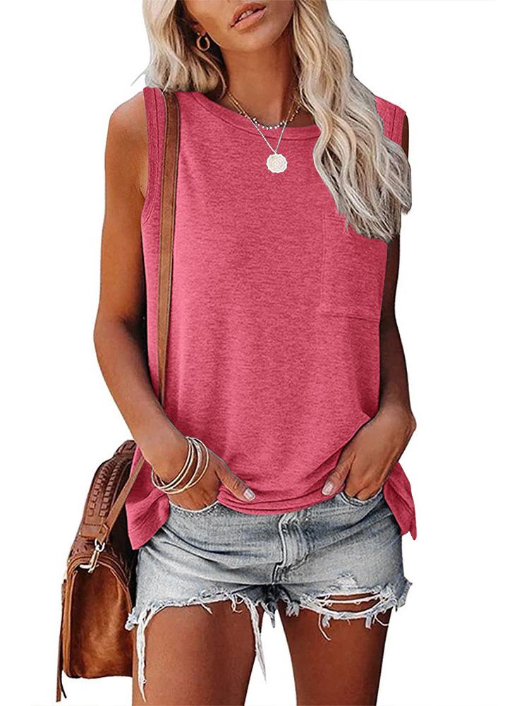 Crew Neck Sleeveless T-Shirt With Side Slits - T-Shirts - INS | Online Fashion Free Shipping Clothing, Dresses, Tops, Shoes - 14/05/2021 - 140521 - Category_T-Shirts