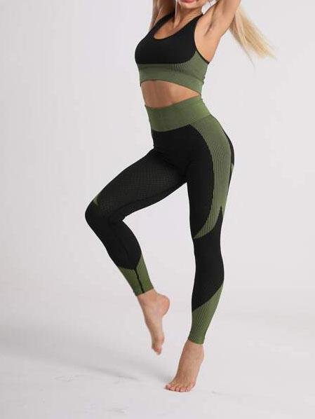 Criss Cross Back Striped Panel Sports Bra & Leggings - Activewear - INS | Online Fashion Free Shipping Clothing, Dresses, Tops, Shoes - 02/03/2021 - Activewear - Black