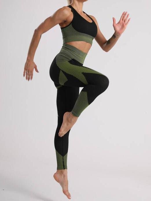 Criss Cross Back Striped Panel Sports Bra & Leggings - Activewear - INS | Online Fashion Free Shipping Clothing, Dresses, Tops, Shoes - 02/03/2021 - Activewear - Black