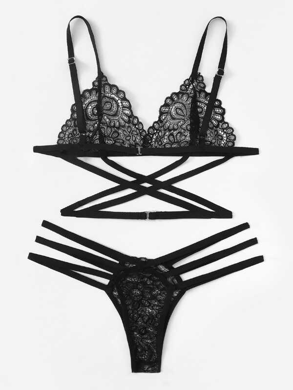Criss Cross Ladder Cut-Out Lingerie Set - INS | Online Fashion Free Shipping Clothing, Dresses, Tops, Shoes