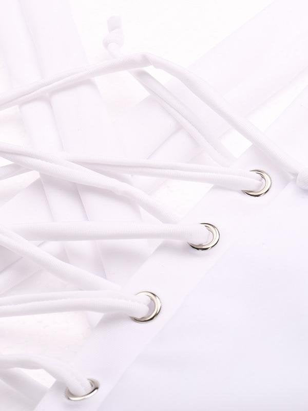 Criss-cross Strappy Padded Plus Size One-Piece Swimsuit - Plus Swimsuits - INS | Online Fashion Free Shipping Clothing, Dresses, Tops, Shoes - 21/04/2021 - Catagory_Plus Swimsuits - Color_White