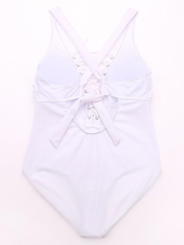 Criss-cross Strappy Padded Plus Size One-Piece Swimsuit - Plus Swimsuits - INS | Online Fashion Free Shipping Clothing, Dresses, Tops, Shoes - 21/04/2021 - Catagory_Plus Swimsuits - Color_White