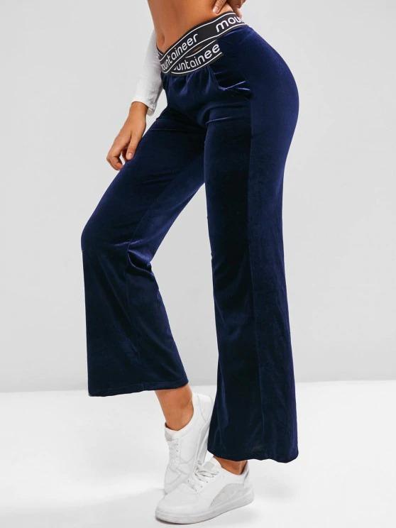 Criss Cross Waist Velvet Graphic Flare Pants - Pants - INS | Online Fashion Free Shipping Clothing, Dresses, Tops, Shoes - 02/09/2021 - Bottoms - Casual