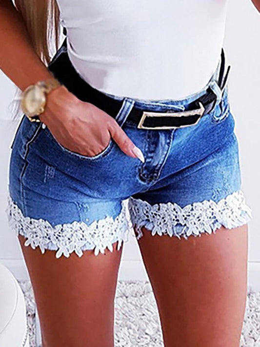 Crochet Lace Pockets Denim Shorts - Denim Shorts - INS | Online Fashion Free Shipping Clothing, Dresses, Tops, Shoes - 04/05/2021 - Category_Denim Shorts - Color_Blue
