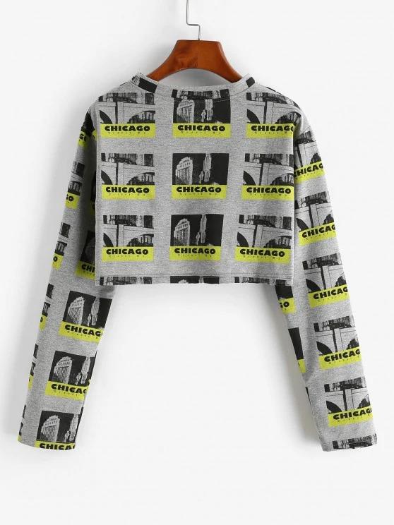 Cropped CHICAGO Graphic Sweatshirt - INS | Online Fashion Free Shipping Clothing, Dresses, Tops, Shoes