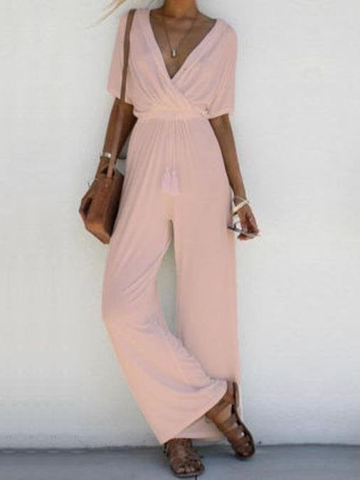 Cross Deep-v Belted Wide-leg Jumpsuit - Jumpsuit & Rompers - INS | Online Fashion Free Shipping Clothing, Dresses, Tops, Shoes - 10-20 - 16/06/2021 - Bottoms