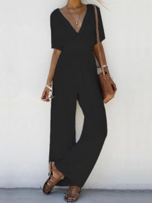 Cross Deep-v Belted Wide-leg Jumpsuit - Jumpsuit & Rompers - INS | Online Fashion Free Shipping Clothing, Dresses, Tops, Shoes - 10-20 - 16/06/2021 - Bottoms