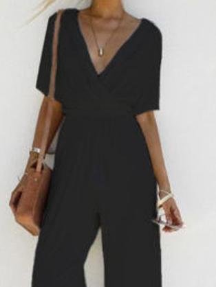 Cross Deep-v Belted Wide-leg Jumpsuit - Jumpsuit & Rompers - INS | Online Fashion Free Shipping Clothing, Dresses, Tops, Shoes - 10-20 - 16/06/2021 - Bottoms