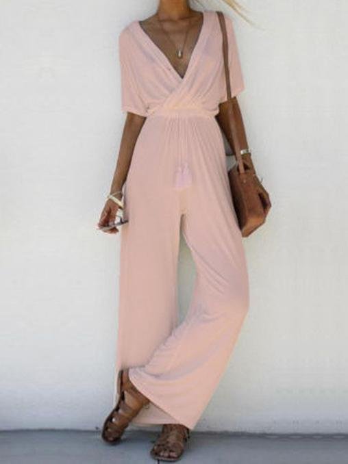 Cross Deep-v Belted Wide-leg Jumpsuit - Jumpsuit & Rompers - INS | Online Fashion Free Shipping Clothing, Dresses, Tops, Shoes - 10-20 - 16/06/2021 - Bottoms