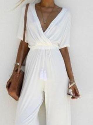Cross Deep-v Belted Wide-leg Jumpsuit - Jumpsuit & Rompers - INS | Online Fashion Free Shipping Clothing, Dresses, Tops, Shoes - 10-20 - 16/06/2021 - Bottoms
