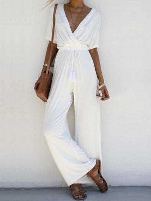 Cross Deep-v Belted Wide-leg Jumpsuit - Jumpsuit & Rompers - INS | Online Fashion Free Shipping Clothing, Dresses, Tops, Shoes - 10-20 - 16/06/2021 - Bottoms