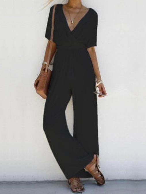 Cross Deep-v Belted Wide-leg Jumpsuit - Jumpsuit & Rompers - INS | Online Fashion Free Shipping Clothing, Dresses, Tops, Shoes - 10-20 - 16/06/2021 - Bottoms