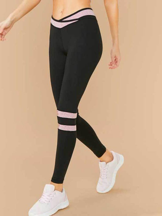 Cross Waist Stripe Workout Leggings - Leggings - INS | Online Fashion Free Shipping Clothing, Dresses, Tops, Shoes - 02/26/2021 - Autumn - Color_Pink