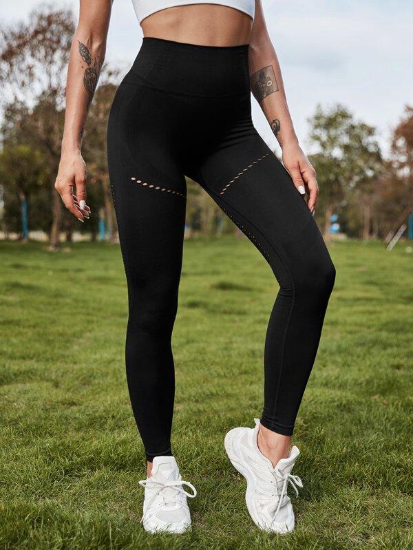 Cut Out Wide Waistband Sports Leggings - INS | Online Fashion Free Shipping Clothing, Dresses, Tops, Shoes