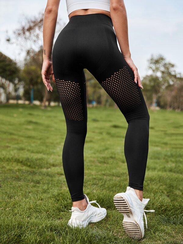 Cut Out Wide Waistband Sports Leggings - INS | Online Fashion Free Shipping Clothing, Dresses, Tops, Shoes