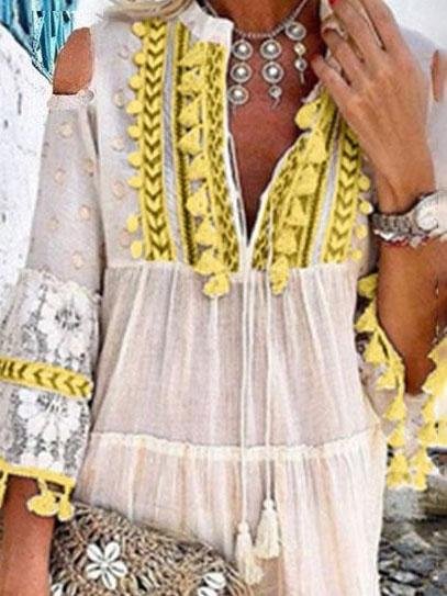 Cute Tassel Off Shoulder Deep V-neck Dress - Mini Dresses - INS | Online Fashion Free Shipping Clothing, Dresses, Tops, Shoes - 25/06/2021 - 40-50 - color-light-blue