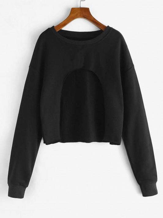 Cutout Front Cropped Sweatshirt - T-shirts - INS | Online Fashion Free Shipping Clothing, Dresses, Tops, Shoes - 02/09/2021 - Autumn - Casual