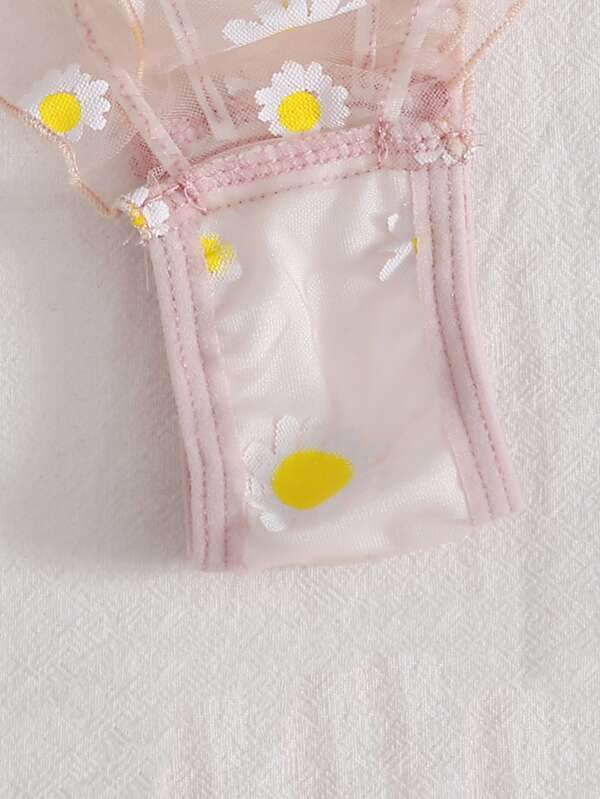 Daisy Floral Frill Trim Bardot Mesh Lingerie Set - INS | Online Fashion Free Shipping Clothing, Dresses, Tops, Shoes