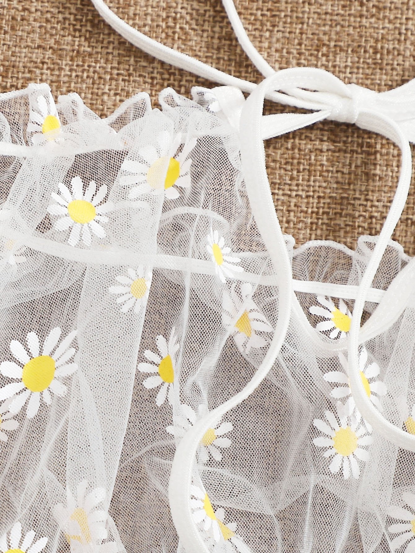 Daisy Floral Frill Trim Bardot Mesh Lingerie Set - INS | Online Fashion Free Shipping Clothing, Dresses, Tops, Shoes