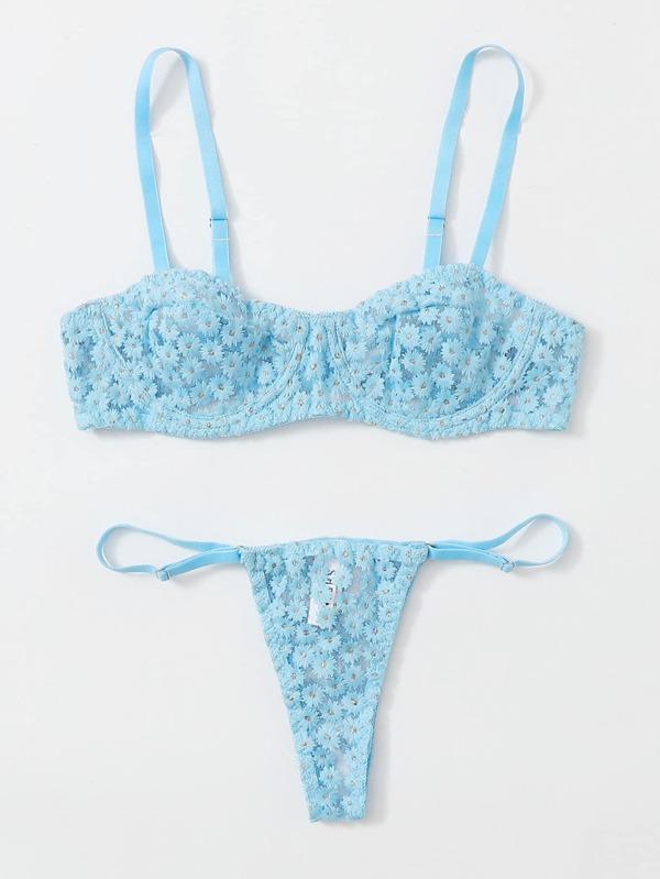 Daisy Underwire Thong Lingerie Set - INS | Online Fashion Free Shipping Clothing, Dresses, Tops, Shoes