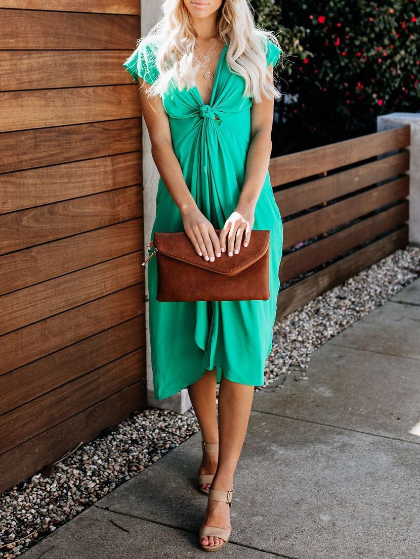 Deep V-knotted Short Sleeve Slim Dress - Midi Dresses - INS | Online Fashion Free Shipping Clothing, Dresses, Tops, Shoes - 06/07/2021 - 10-20 - color-black