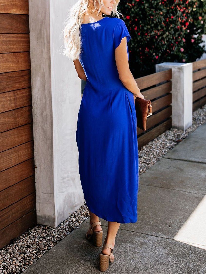 Deep V-knotted Short Sleeve Slim Dress - Midi Dresses - INS | Online Fashion Free Shipping Clothing, Dresses, Tops, Shoes - 06/07/2021 - 10-20 - color-black