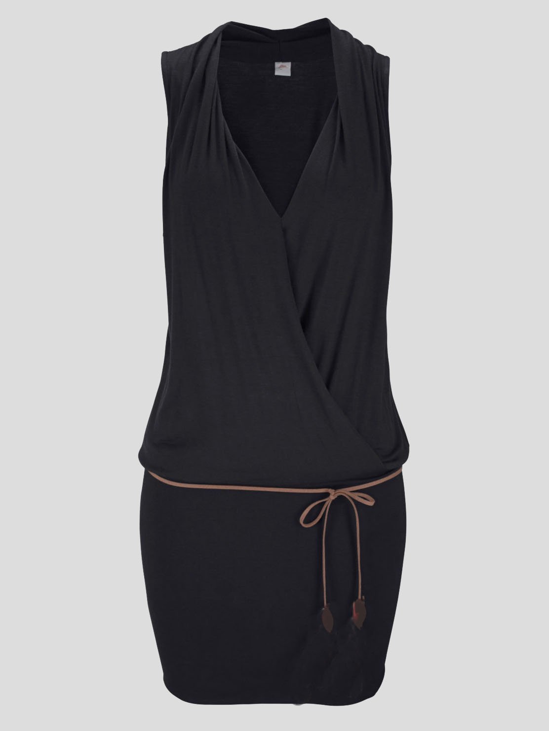 Deep V-neck Sleeveless Belt Casual Beach Dress - Mini Dresses - INS | Online Fashion Free Shipping Clothing, Dresses, Tops, Shoes - 10-20 - 16/07/2021 - color-black