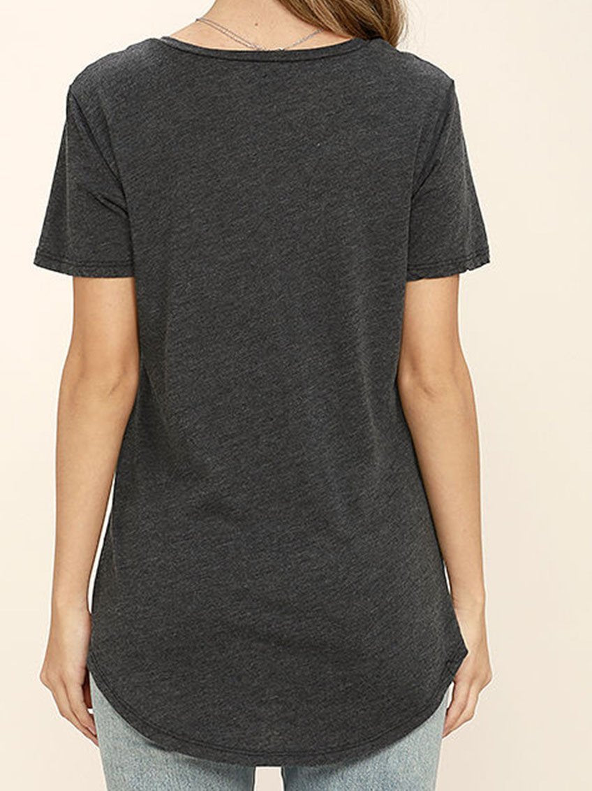 Deep V-Neck Solid Short Sleeve Casual T-Shirt - T-Shirts - INS | Online Fashion Free Shipping Clothing, Dresses, Tops, Shoes - 10-20 - 15/07/2021 - Category_T-Shirts