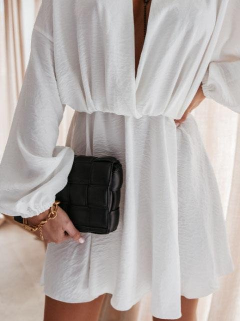 Deep V Solid Color Long Sleeve High Waist Dress - Mini Dresses - INS | Online Fashion Free Shipping Clothing, Dresses, Tops, Shoes - 01/06/2021 - Category_Mini Dresses - Color_Black