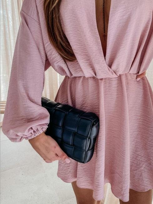 Deep V Solid Color Long Sleeve High Waist Dress - Mini Dresses - INS | Online Fashion Free Shipping Clothing, Dresses, Tops, Shoes - 01/06/2021 - Category_Mini Dresses - Color_Black