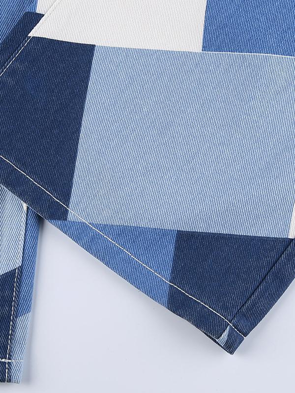 Diamond Check Print Contrast High-waisted Straight-leg Jeans - Jeans - INS | Online Fashion Free Shipping Clothing, Dresses, Tops, Shoes - 02/07/2021 - 40-50 - Bottoms