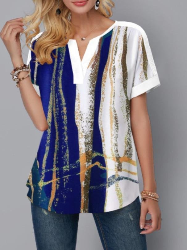 Digital Printed V-neck Short-sleeved Top - T-shirts - INS | Online Fashion Free Shipping Clothing, Dresses, Tops, Shoes - 10-20 - 19/06/2021 - color-blue