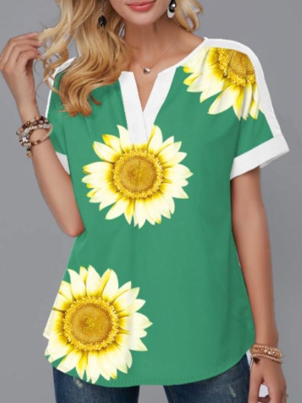 Digital Printed V-neck Short-sleeved Top - T-shirts - INS | Online Fashion Free Shipping Clothing, Dresses, Tops, Shoes - 10-20 - 19/06/2021 - color-blue