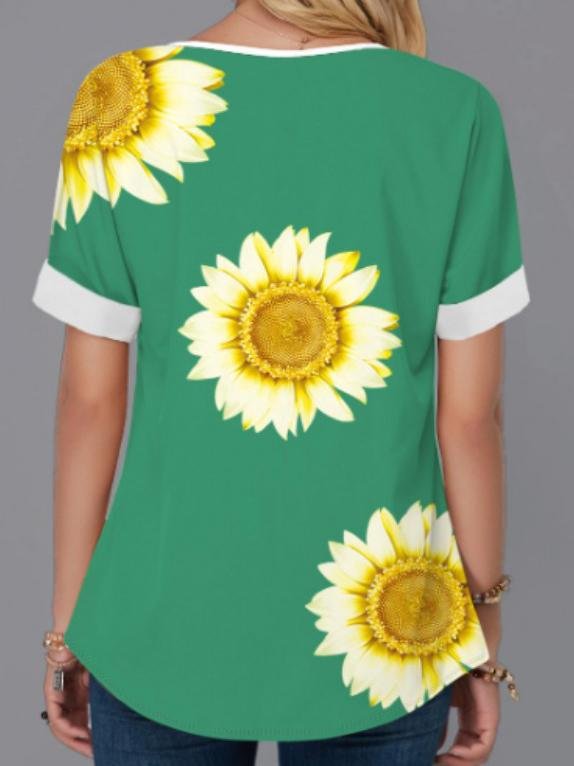 Digital Printed V-neck Short-sleeved Top - T-shirts - INS | Online Fashion Free Shipping Clothing, Dresses, Tops, Shoes - 10-20 - 19/06/2021 - color-blue