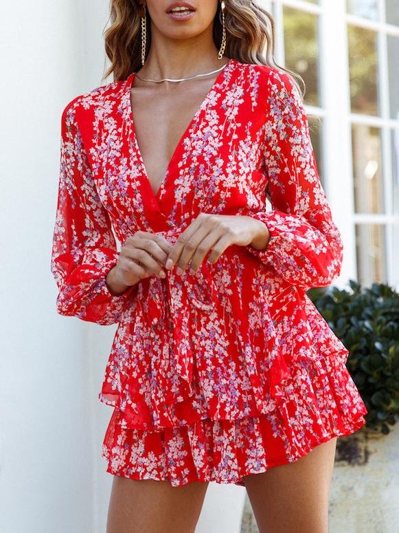 Digital Printing Summer Breathable Long-sleeved V-neck Jumpsuit - Jumpsuits & Rompers - INS | Online Fashion Free Shipping Clothing, Dresses, Tops, Shoes - 09/07/2021 - 30-40 - Bottoms
