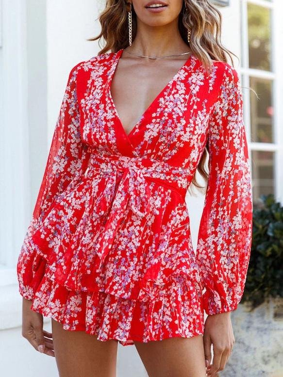 Digital Printing Summer Breathable Long-sleeved V-neck Jumpsuit - Jumpsuits & Rompers - INS | Online Fashion Free Shipping Clothing, Dresses, Tops, Shoes - 09/07/2021 - 30-40 - Bottoms