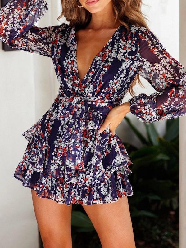 Digital Printing Summer Breathable Long-sleeved V-neck Jumpsuit - Jumpsuits & Rompers - INS | Online Fashion Free Shipping Clothing, Dresses, Tops, Shoes - 09/07/2021 - 30-40 - Bottoms