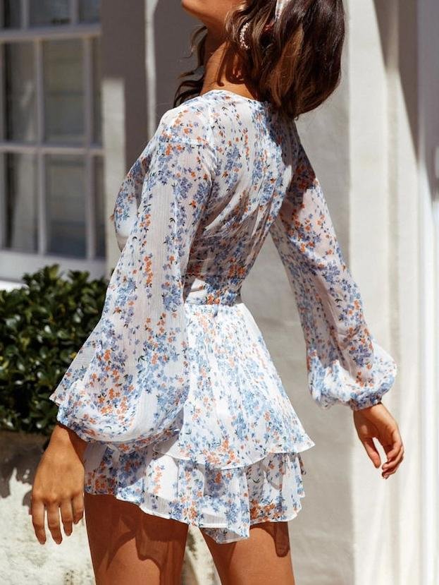 Digital Printing Summer Breathable Long-sleeved V-neck Jumpsuit - Jumpsuits & Rompers - INS | Online Fashion Free Shipping Clothing, Dresses, Tops, Shoes - 09/07/2021 - 30-40 - Bottoms